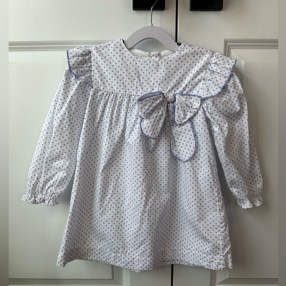 Bella Bliss Girls Periwinkle Polka Dot Long Sleeve Dress w/Bow (Size 3)